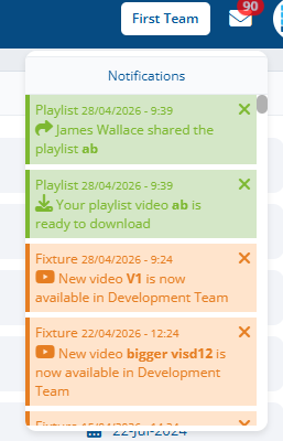 Original In-Play Sports notification panel — dense, low contrast, hard to scan
