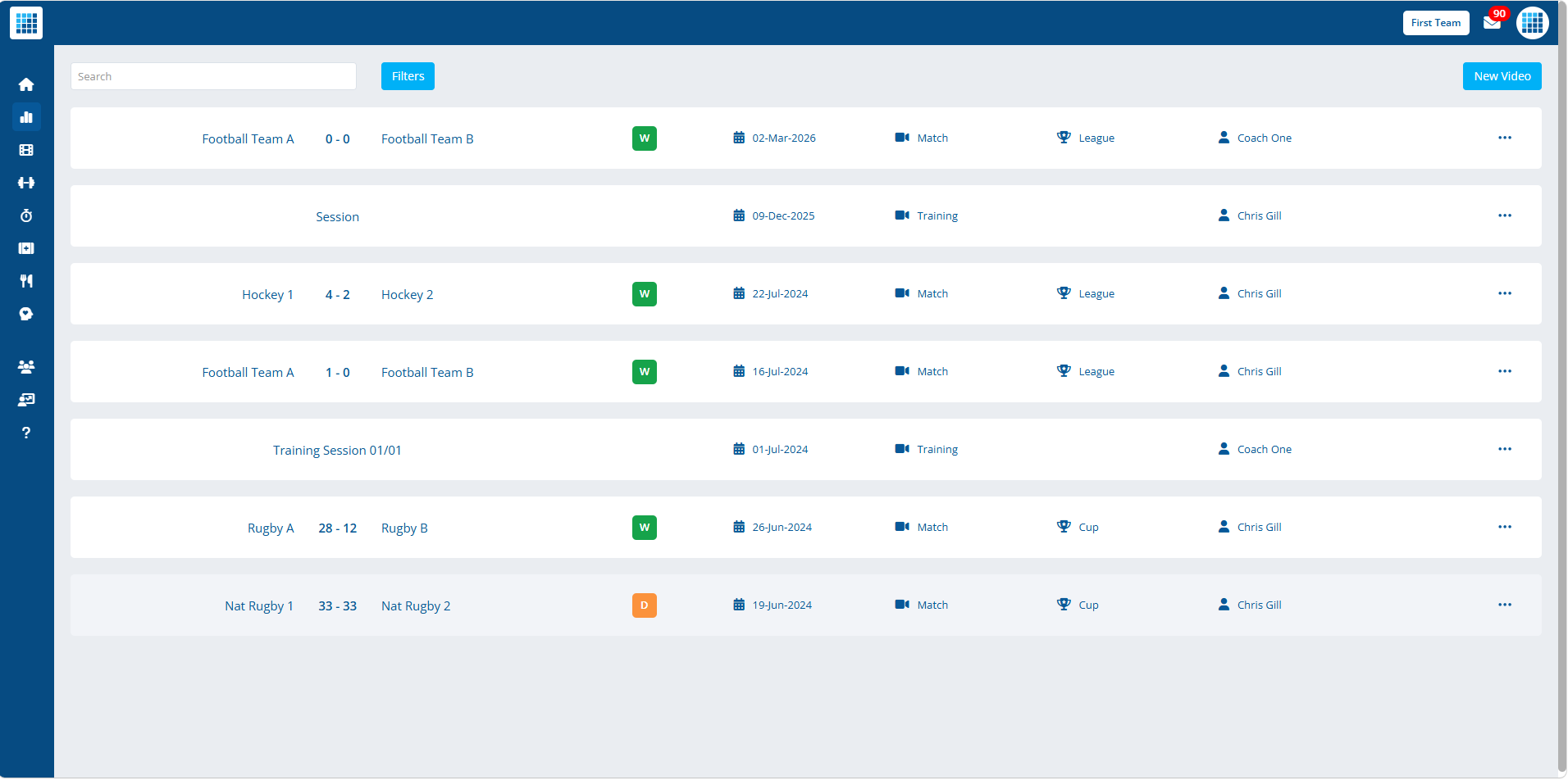Original video list page — limited density, weaker hierarchy, slower navigation